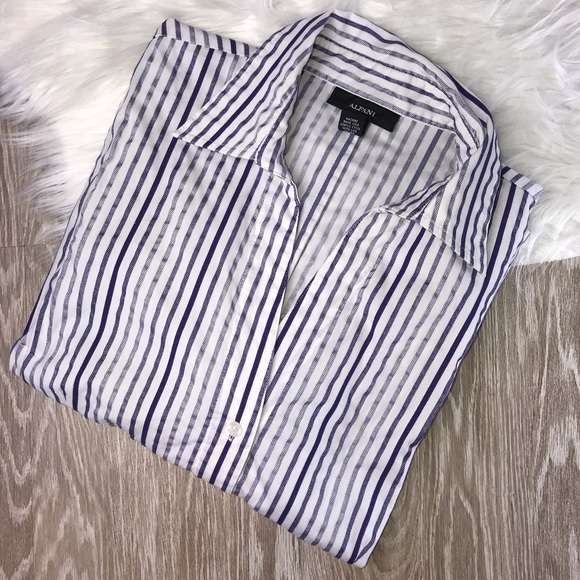 Alfani White and Purple Striped Button Down Shirt - Picture 3 of 5